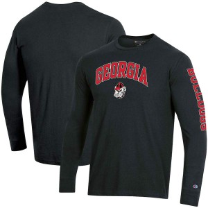 T-Shirt UGA Bulldogs Men's Champion Long Sleeve 2-Hit Arch & Logo NCAA T-Shirt Black
