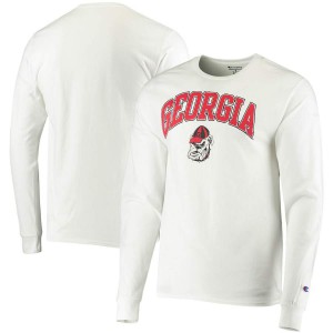 T-Shirt Georgia Men's Champion Long Sleeve Campus Classic Embroidery T-Shirts White
