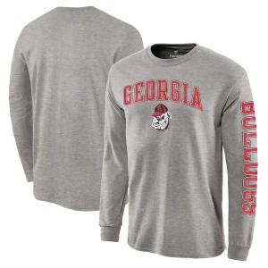 T-Shirt Georgia Men's Long Sleeve Hit Distressed Arch Over Logo Football T-Shirt Gray Heathered