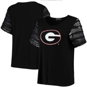 T-Shirt Georgia Bulldogs Women's Fringe Benefits Bell Sleeve Football T-Shirts Black