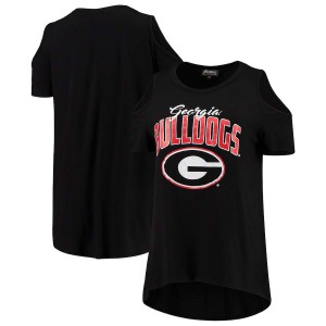 T-Shirt UGA Bulldogs Women's Gameday Cold Shoulder Flowy Top High School T-Shirts Black