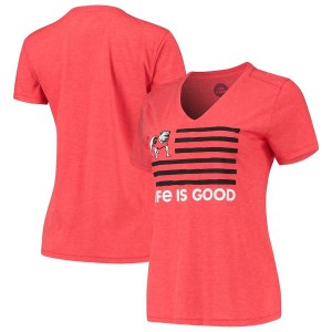 T-Shirt Georgia Bulldogs Women's Life is Good Flag V-Neck Official T-Shirts Red