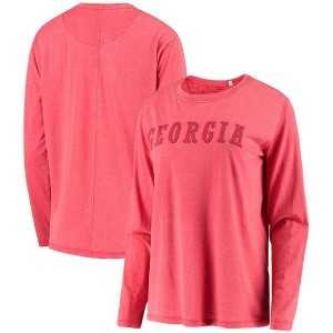 T-Shirt Georgia Bulldogs Women's Pressbox Long Sleeve Tonal Block Vintage Wash Football T-Shirts Red