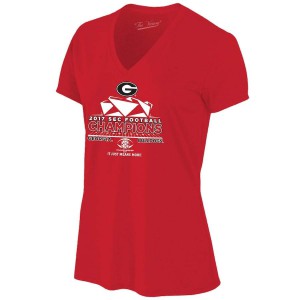 T-Shirt UGA Bulldogs Women's 2017 SEC Football Conference Locker Room V-Neck Champion University T-Shirt Red