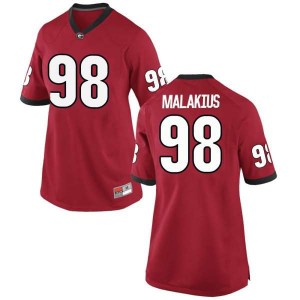 #98 Tyler Malakius University of Georgia Women's Replica Football Jerseys Red