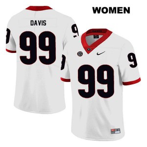 #99 Jordan Davis University of Georgia Women's Replica Embroidery Jerseys White